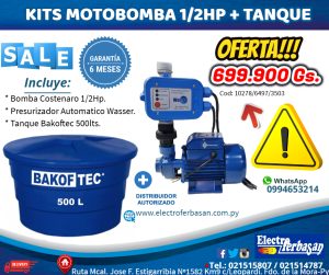 KITS MOTOBOMBA 1/2HP CON TANQUE BAKOF TEC 500LTS