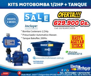 KITS MOTOBOMBA 1/2HP CON TANQUE BAKOF TEC 200LTS