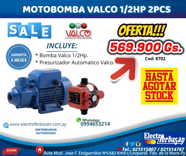 KITS MOTOBOMBA VALCO 1/2HP 2PCS VALCO