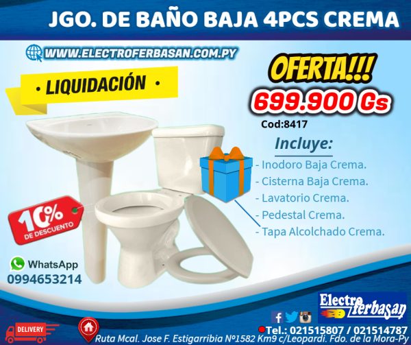 JGO. DE BAÑO BAJA SANTA CLARA 4PCS CREMA