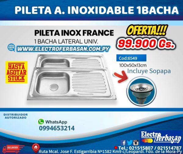 PILETA ACERO INOXIDABLE 1BACHA